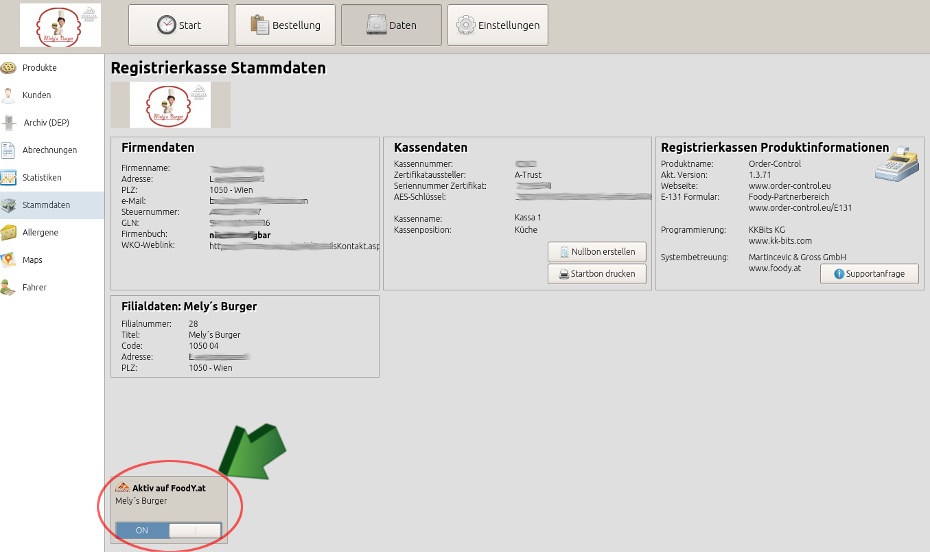 Auf FoodY.at aktivieren über das Registrierkassensystem Order-Control