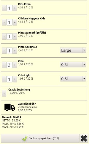 Gratis Zustellgebühr in der Rechnungsanlage