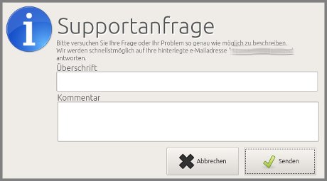 Dialogfeld - Supportticket erstellen