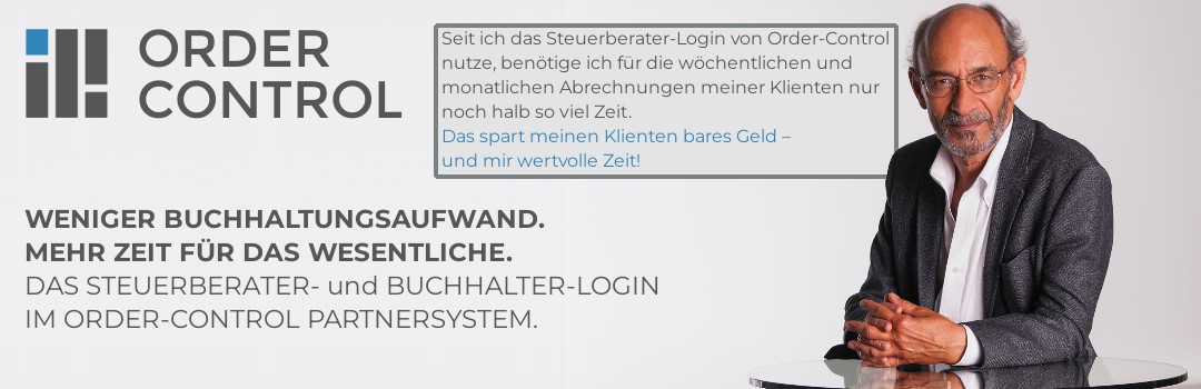 Order-Control-Banner zum Steuerberater-Zugang im Partnersystem mit Steuerberater am Schreibtisch