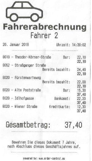 Einzelne Fahrerabrechnung mit Lieferungen, Beträgen und Gesamtsumme