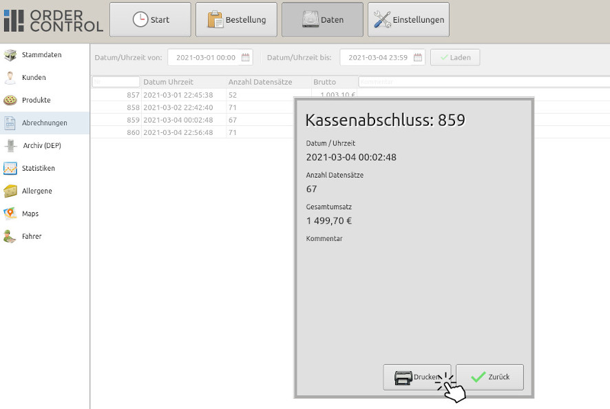 Kopie einer Kassenabrechnung drucken.