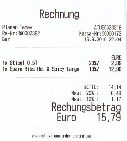 Beispielrechnung aus Order-Control mit Einzelpreisen und Rechnungsbetrag zur Erklärung von Rundungsdifferenzen