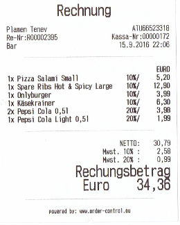 Beispielrechnung aus Order-Control mit Einzelpreisen und Rechnungsbetrag zur Erklärung von Rundungsdifferenzen