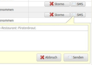 SMS-Eingabefeld in der Order-Control-Bestellübersicht mit Schaltflächen zum Senden und Abbrechen