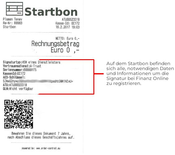 Beispiel Startbon mit Erklärung