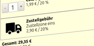 Bestellposition „Zustellgebühr“ mit Lieferwagen-Symbol und Zustellzone in Order-Control